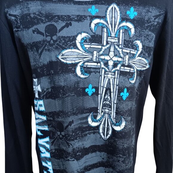 Large No Boundaries Salvation Shirt Vtg Y2K Mens L/S Cross & Skull Graphic Tee L - Picture 1 of 6